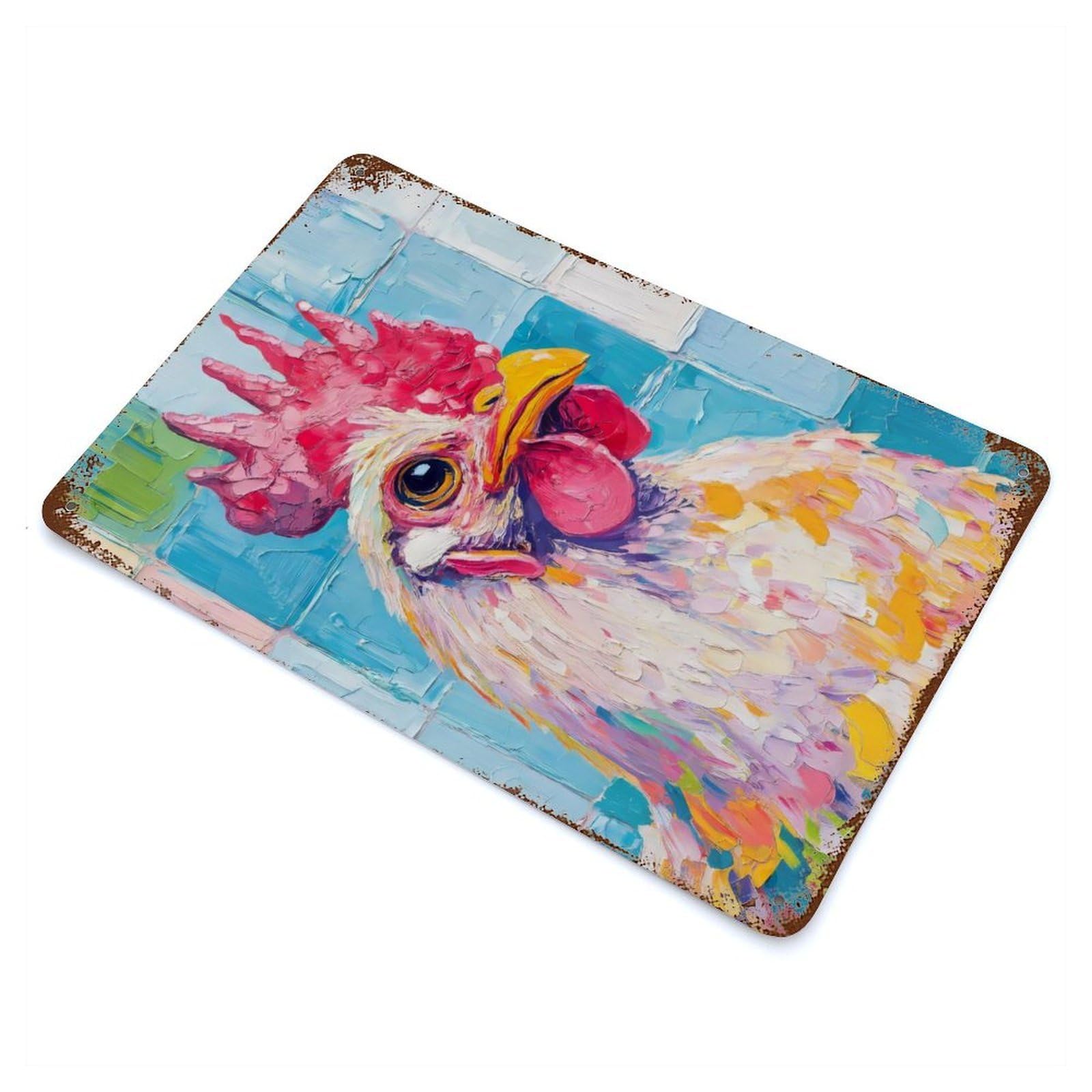 Colorful Rooster Portrait Retro Metal Sign 11.8"x7.9", for Pub, Kitchen And Man Cave Decor, Retro Wall Decor