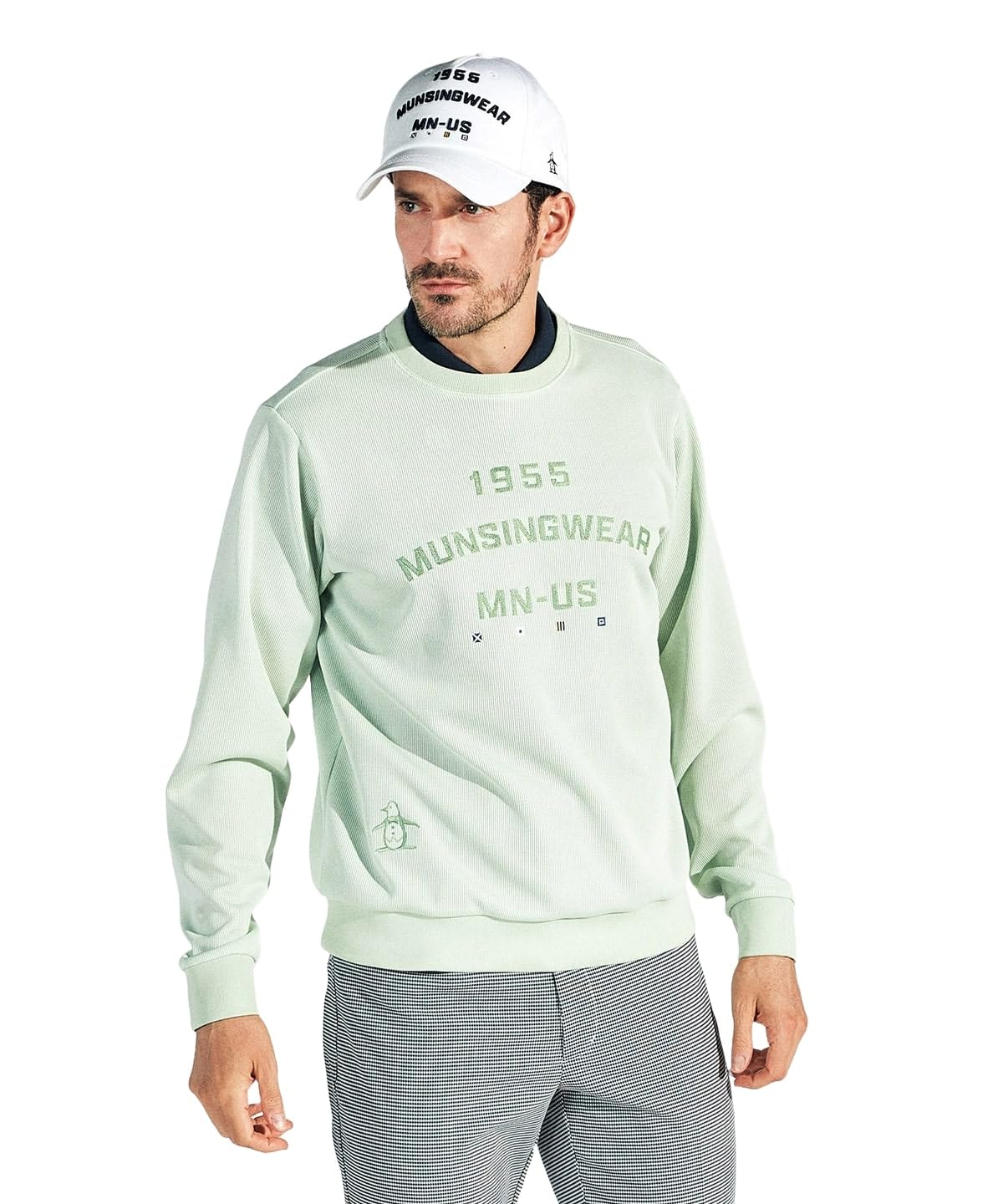 新品 マンシングウェア FUSION MOVE ストレッチパーカー ホワイト L マンシングウェア Munsingwear ストレッチブロック柄長袖前開き