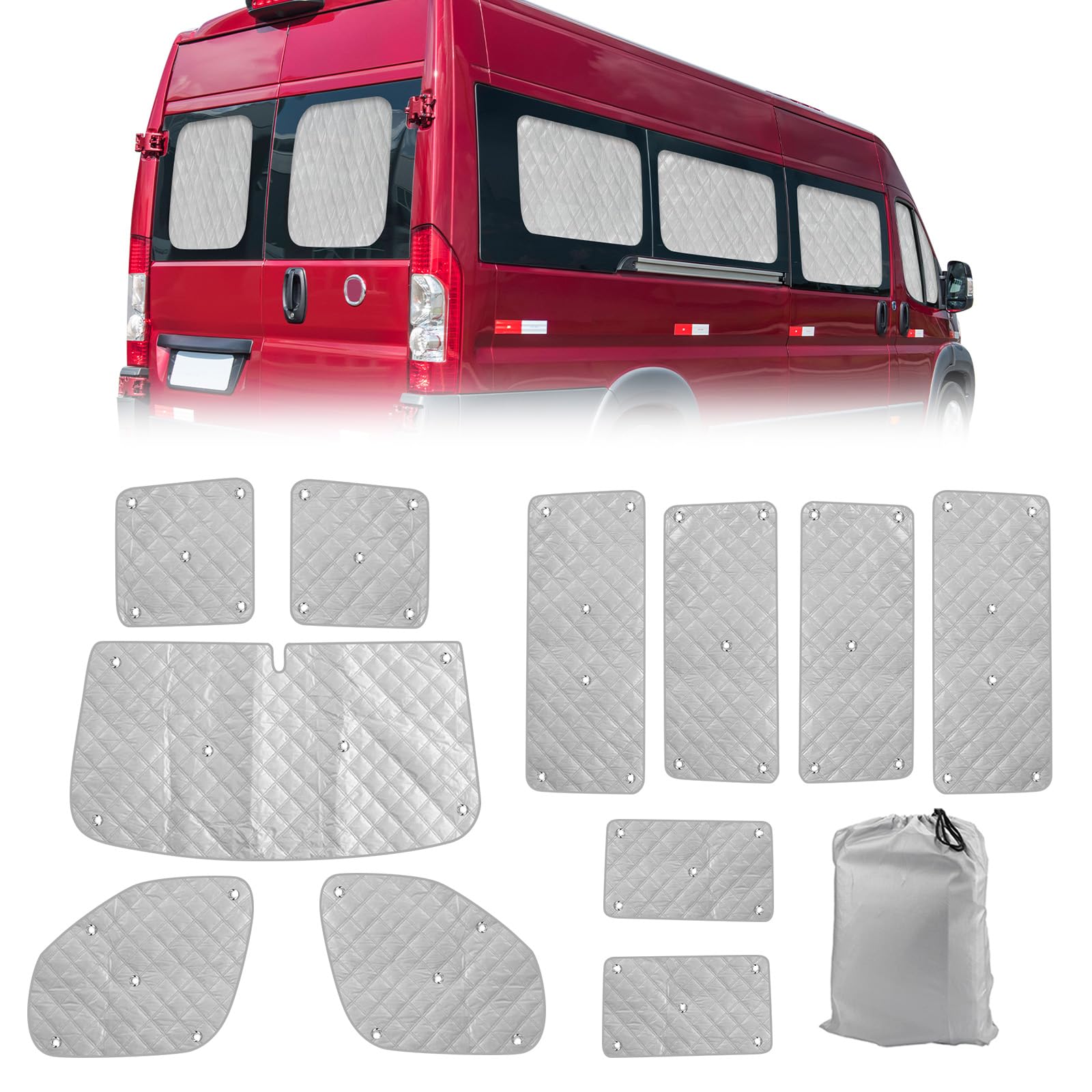 ZWPARTS Parasole Pieghevole per Parabrezza e Finestrini per Fiat Ducato 2006-2023, Set di 11, 100% Occultazione, Protezione Termica Interno, Compatibile con Automobile