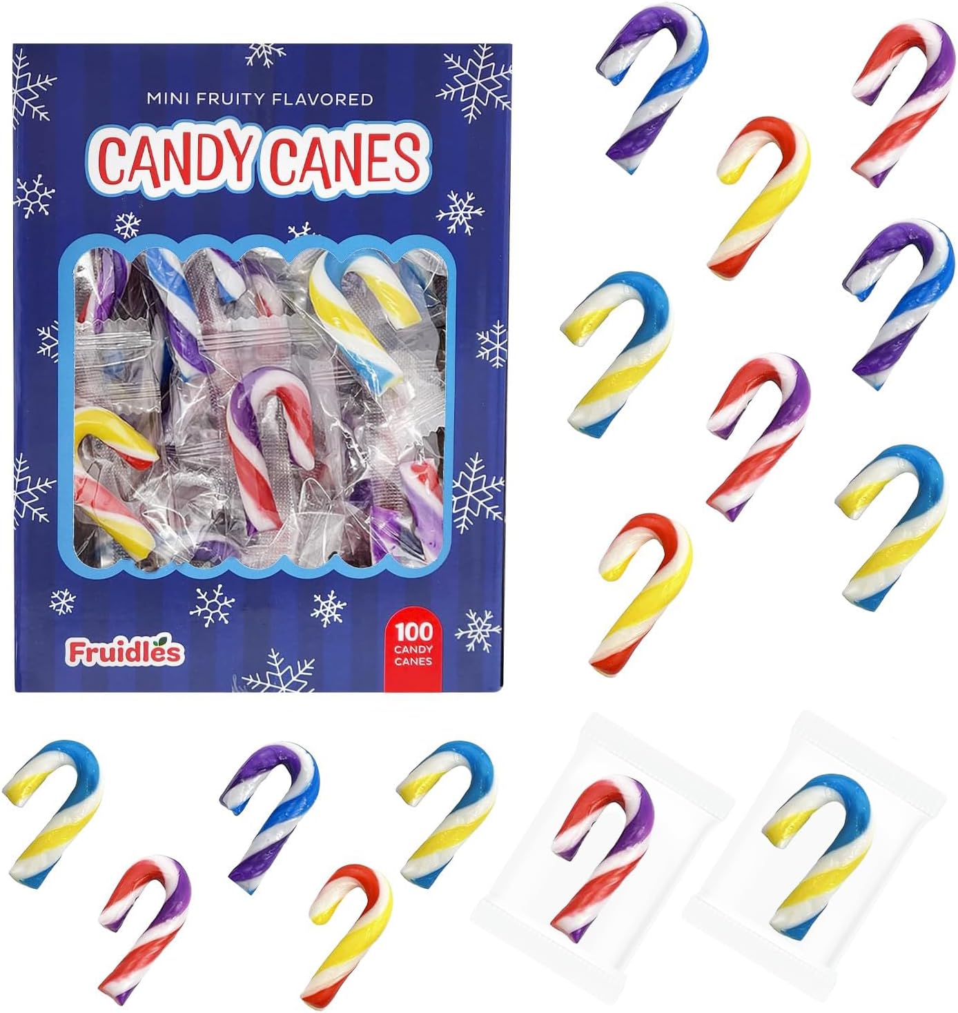 Fruidles Christmas Candy Canes Mini's Suckers, Multicolored Fruity Flavor, Individually Wrapped, 2" Inch, Net WT 4.42oz (125g) (100-Pack)