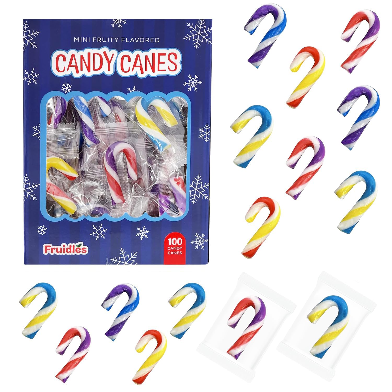 Fruidles Christmas Candy Canes Mini's Suckers, Multicolored Fruity Flavor, Individually Wrapped, 2" Inch, Net WT 4.42oz (125g) (100-Pack)