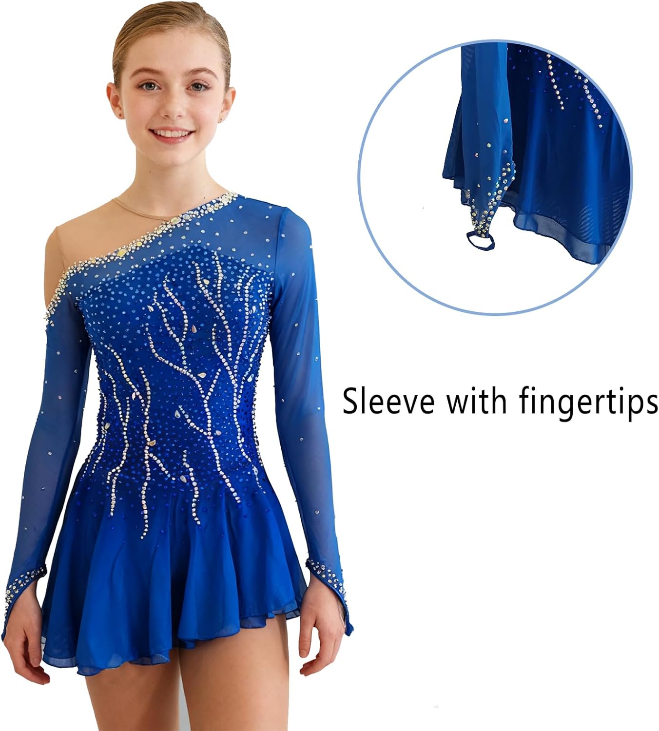 Figure Skating Dress for Girls Blue with Breathable Mesh Fabric Custom Sizes for Performance or Competition