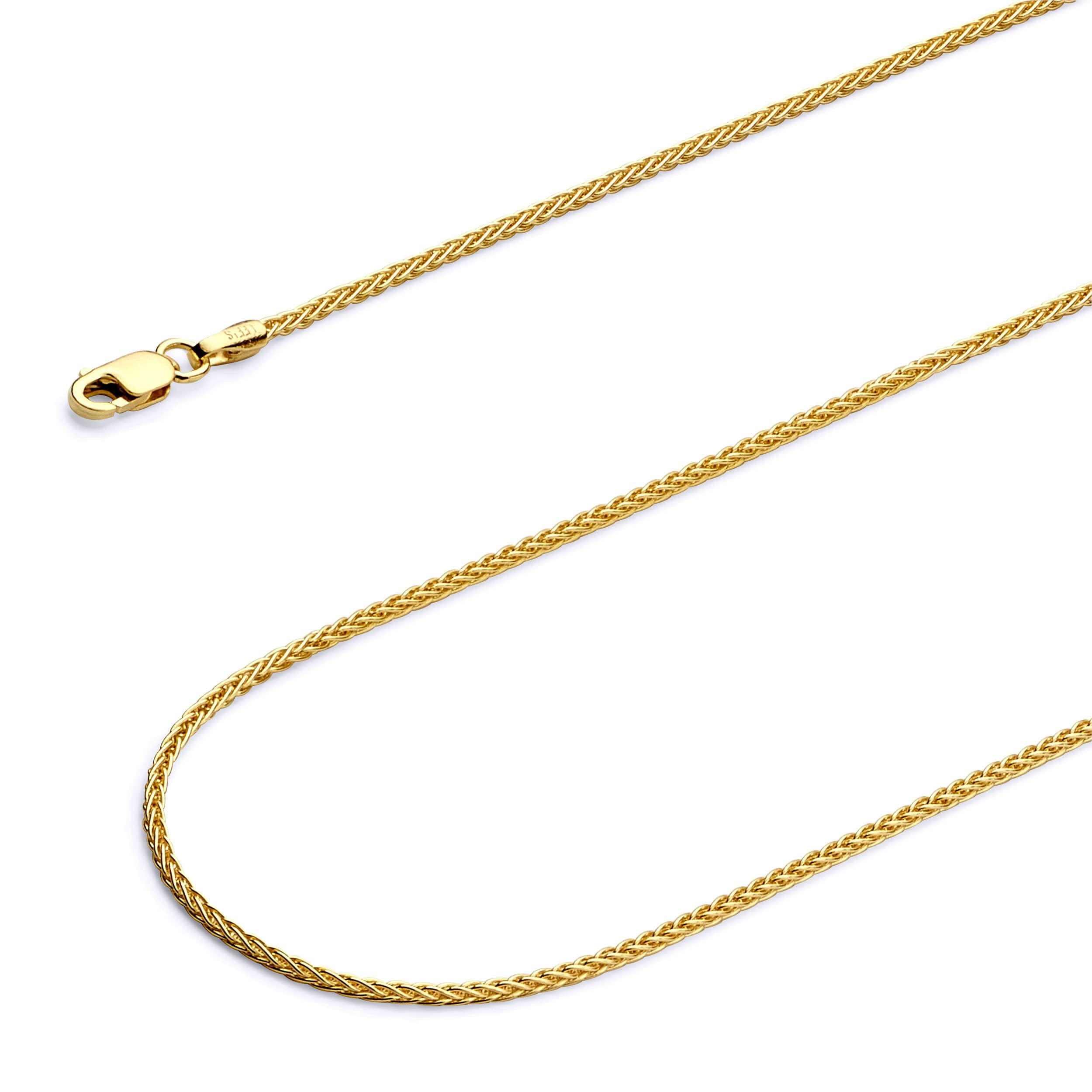 Wellingsale 14K Solid Gold Round Wheat Chain