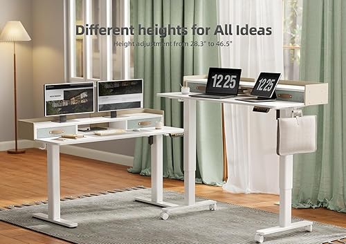 Miniatura 9 de YDN Escritorio de pie con cajones, escritorio de pie de 48 pulgadas de altura ajustable, soporte eléctrico ajustable, escritorio pequeño con