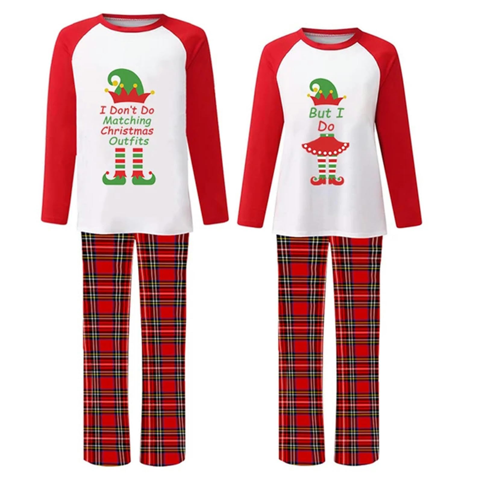 TEidea Pigiama Donna Invernale Piajamas di Natale in Famiglia ： Il Nostro Pajama Coppia di Abbinamento Verde Elfo Natalizio