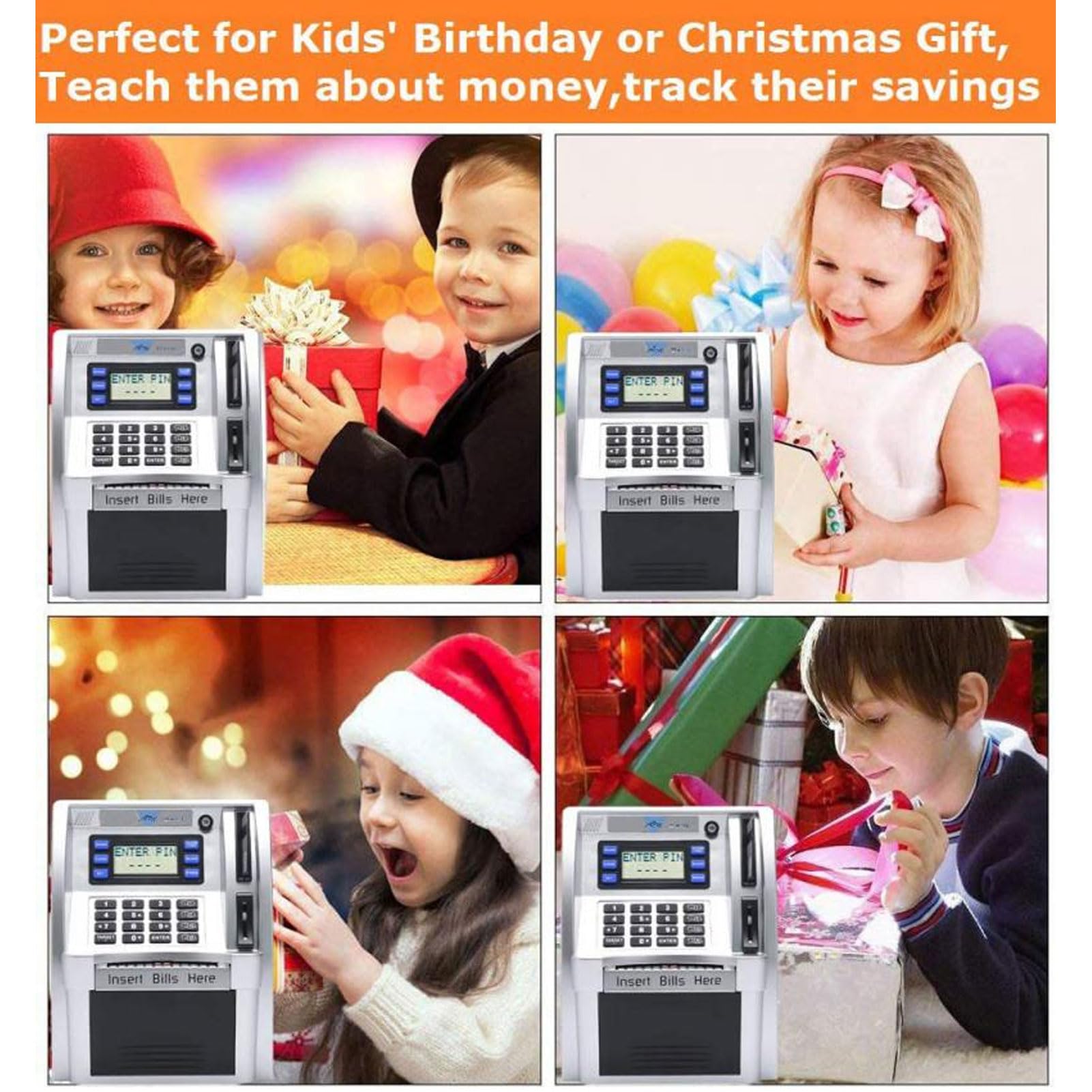 TOPINCN Tirelire ATM électronique, Boîte d'argent Protégée par Mot de Passe avec écran LCD, Boîte D'économie de Factures à Défilement Automatique Créative pour Enfants Adultes Décor de