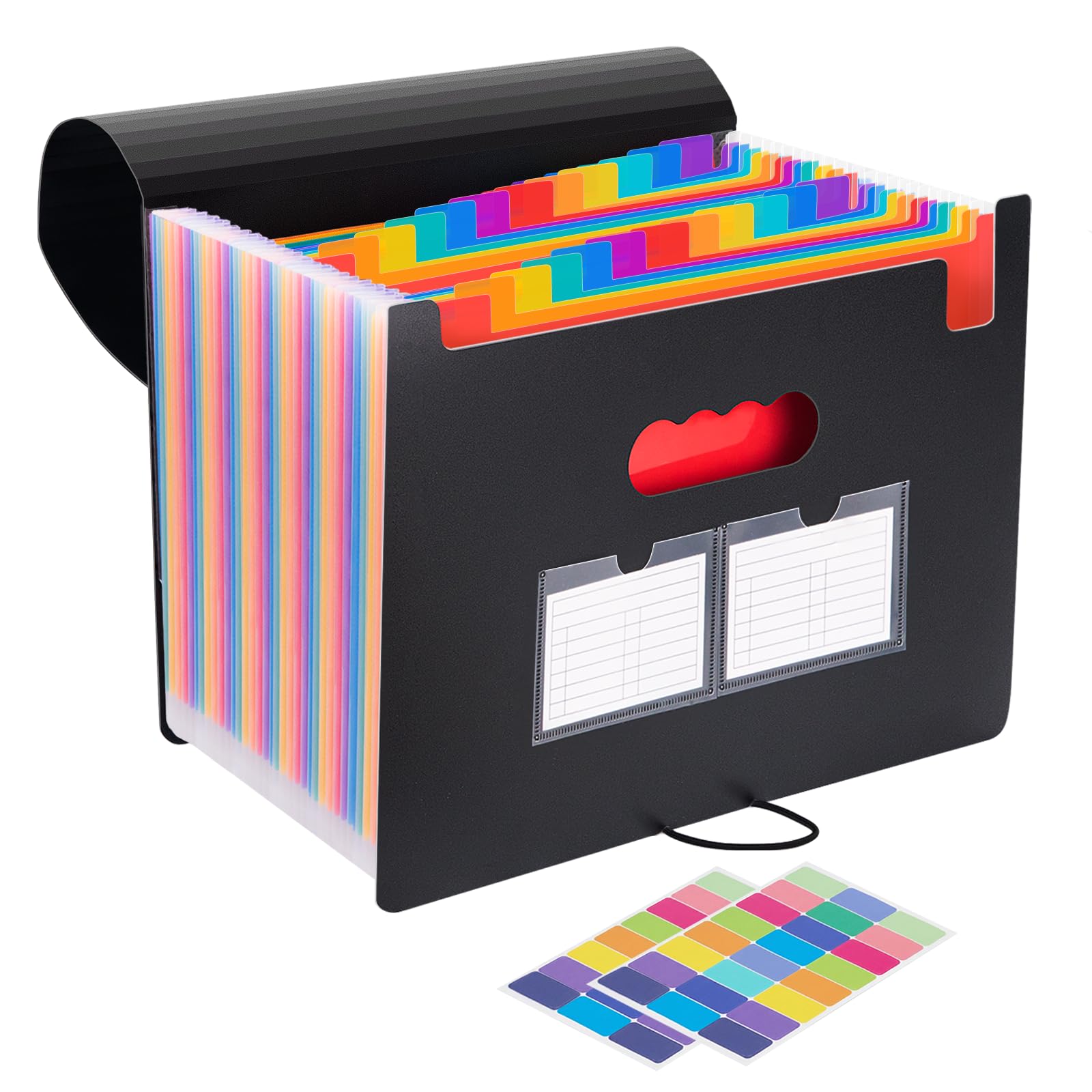 JEFURE Accordion File Organiser A4, 25 Pockets Expanding File Folder, Document Organiser with Sticker Cards, Receipts Portable Paperwork Organiser for Home, Office and School