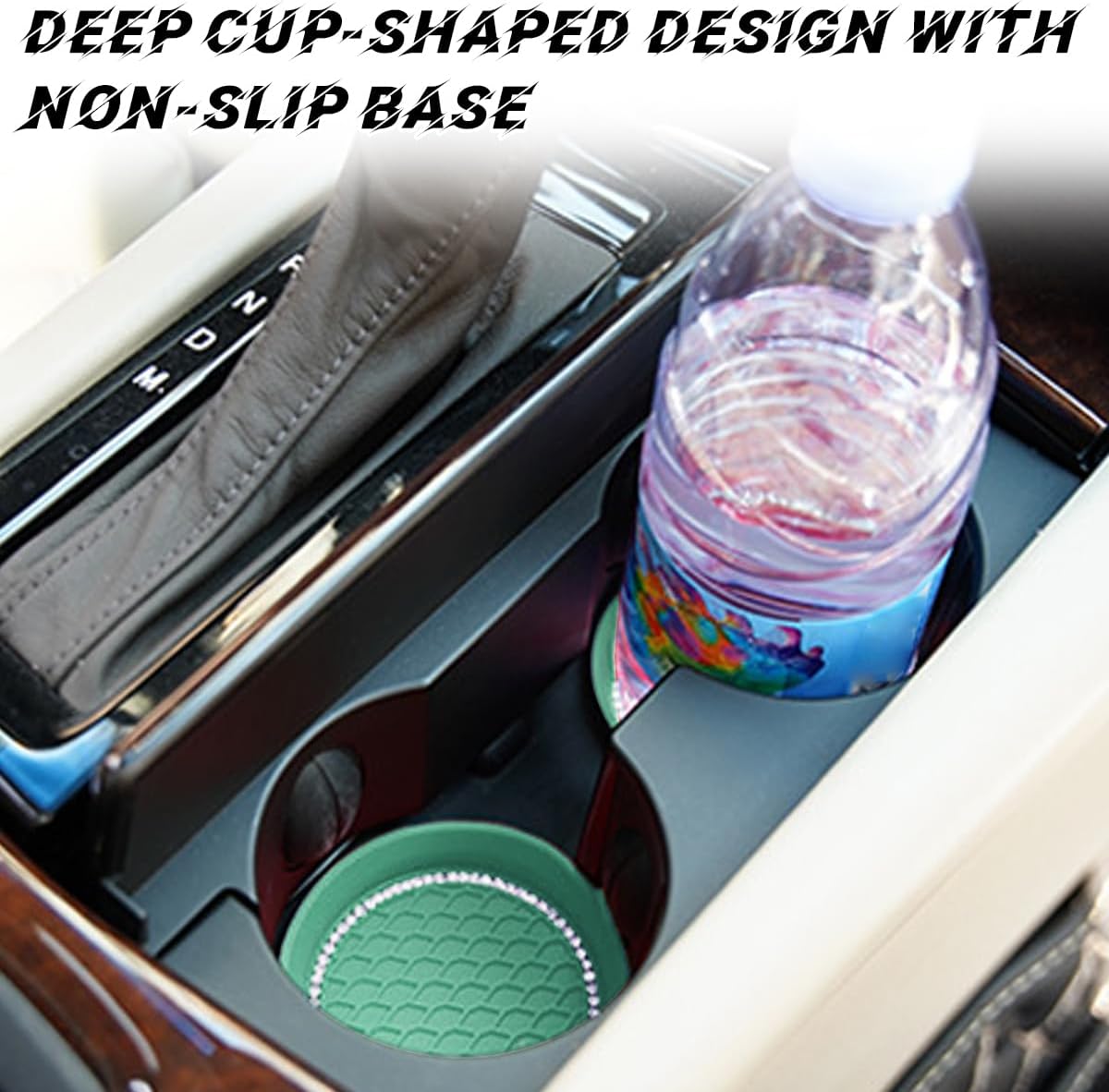 zipelo Bling Car Cup Coaster, 4 Pack Universal Vehicle Anti-Slip Cup Holder Insert Coasters, Crystal Rhinestone Silicone Shockproof Drink Mat, Car Interior Accessories (Mint Green)