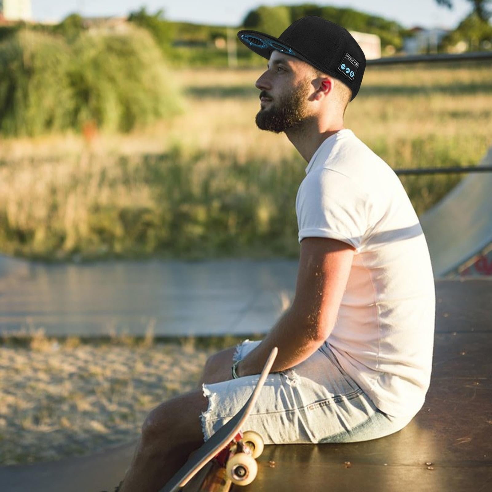 Gorro Bluetooth Inteligente for Hombres, Auriculares Inteligentes inalámbricos 2 en 1, Auriculares con Altavoz Bluetooth Ajustables, Auriculares for Regalo de cumpleaños de béisbol for Deportes al Air
