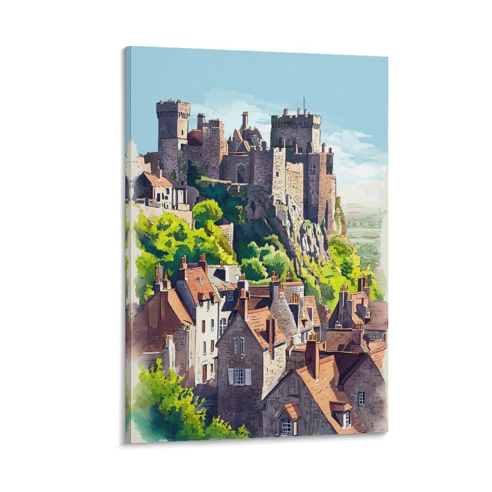 Ludlow Shropshire 16x24inch(40x60cm) Vintage Watercolor Canvas Wall Art