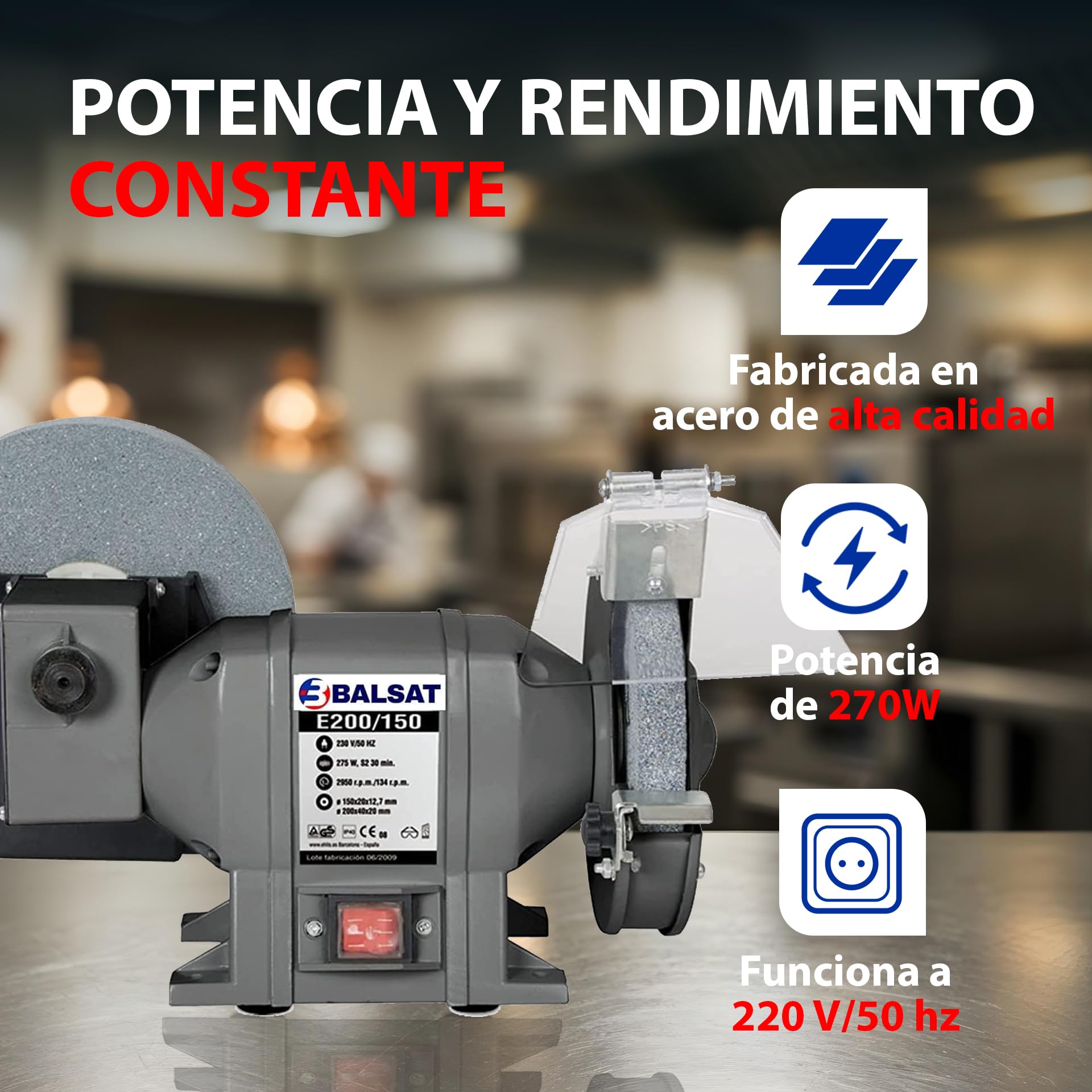BALSAT Afilador de Cuchillos Profesional de Sobremesa | Máquina de Afilar Cuchillos Profesional Motor Silencioso y Carcasa de Acero | Afilador de Cuchillos Eléctrico para Cocina y Taller 380x200x290mm