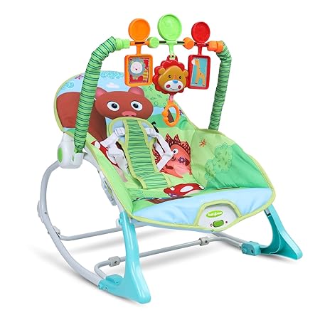 Baybee Nora Baby Rocker and Bouncer Chair with Soothing Vibrations Multi-Position Recline Portable Bouncer for Baby Boys Girls, Baby Rocker with 3 Point Safety Belt & Removable Baby Toys (Blue)