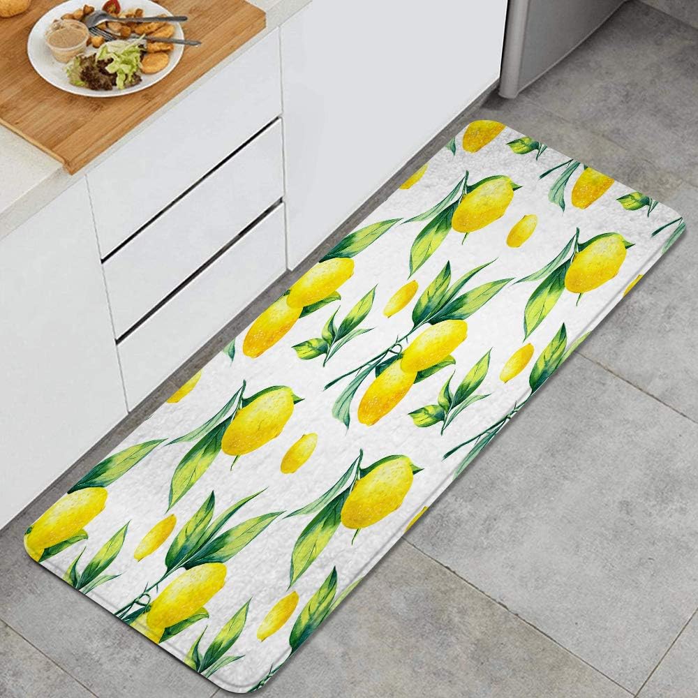 Guvicinir キッチンマット 洗える 45 卓抜 1cm 面白いフルーツの装飾黄色いレモン おしゃれ マット 滑り止め 柔らかく お手入れ簡単 台所