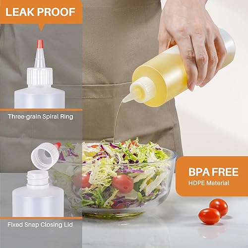 Miniatura 3 de Botellas exprimibles, botellas de plástico para condimentos de 16 onzas con etiquetas, embudos y cepillo para líquidos, salsas, aceite de salsa de