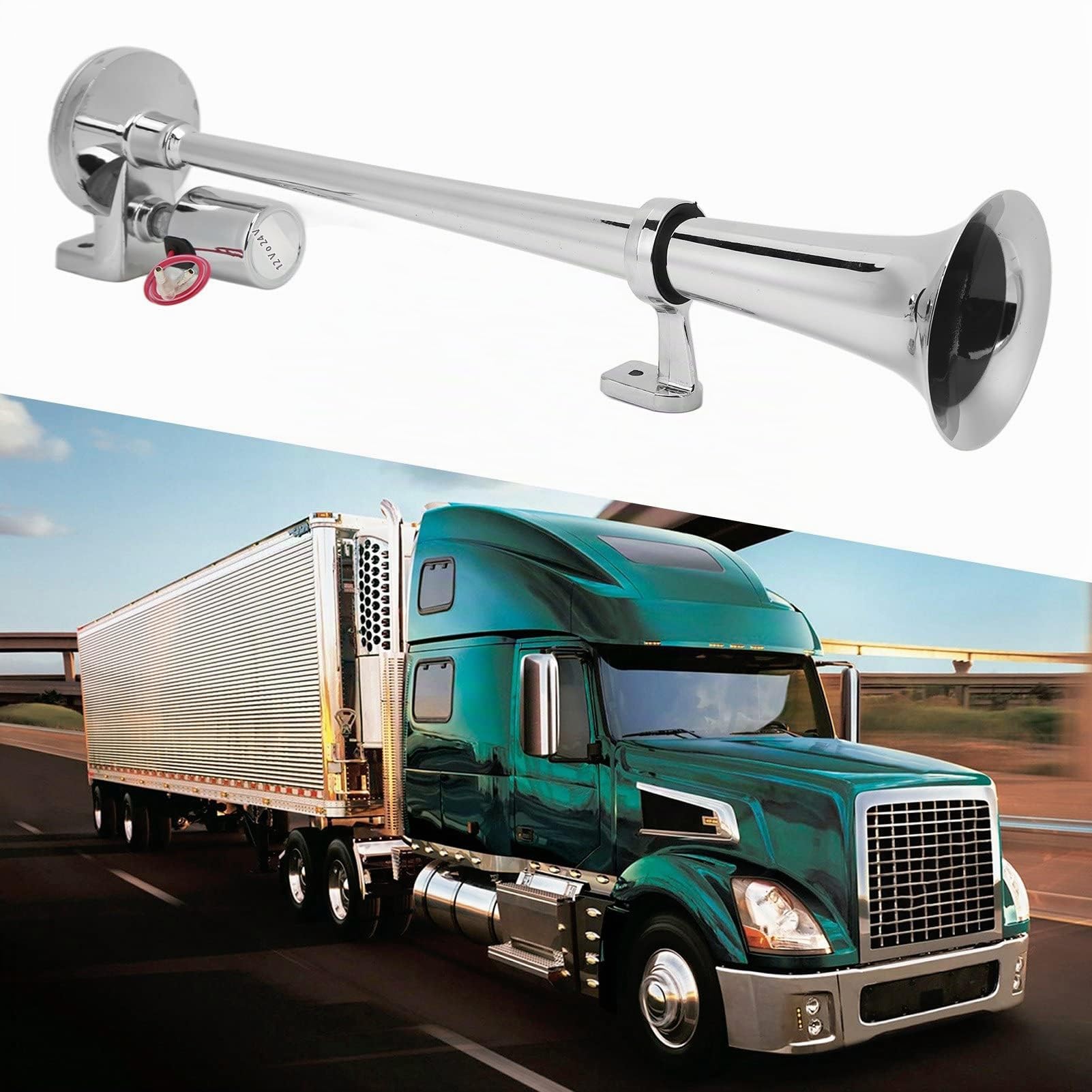 Trombe Ad Aria Elettriche Trombe Camion,Trombe Ad Aria Compressa Super Rumorose Universali in Lega di Zinco Cromate Potenti 135db con Guarnizione in Gomma per Camion per