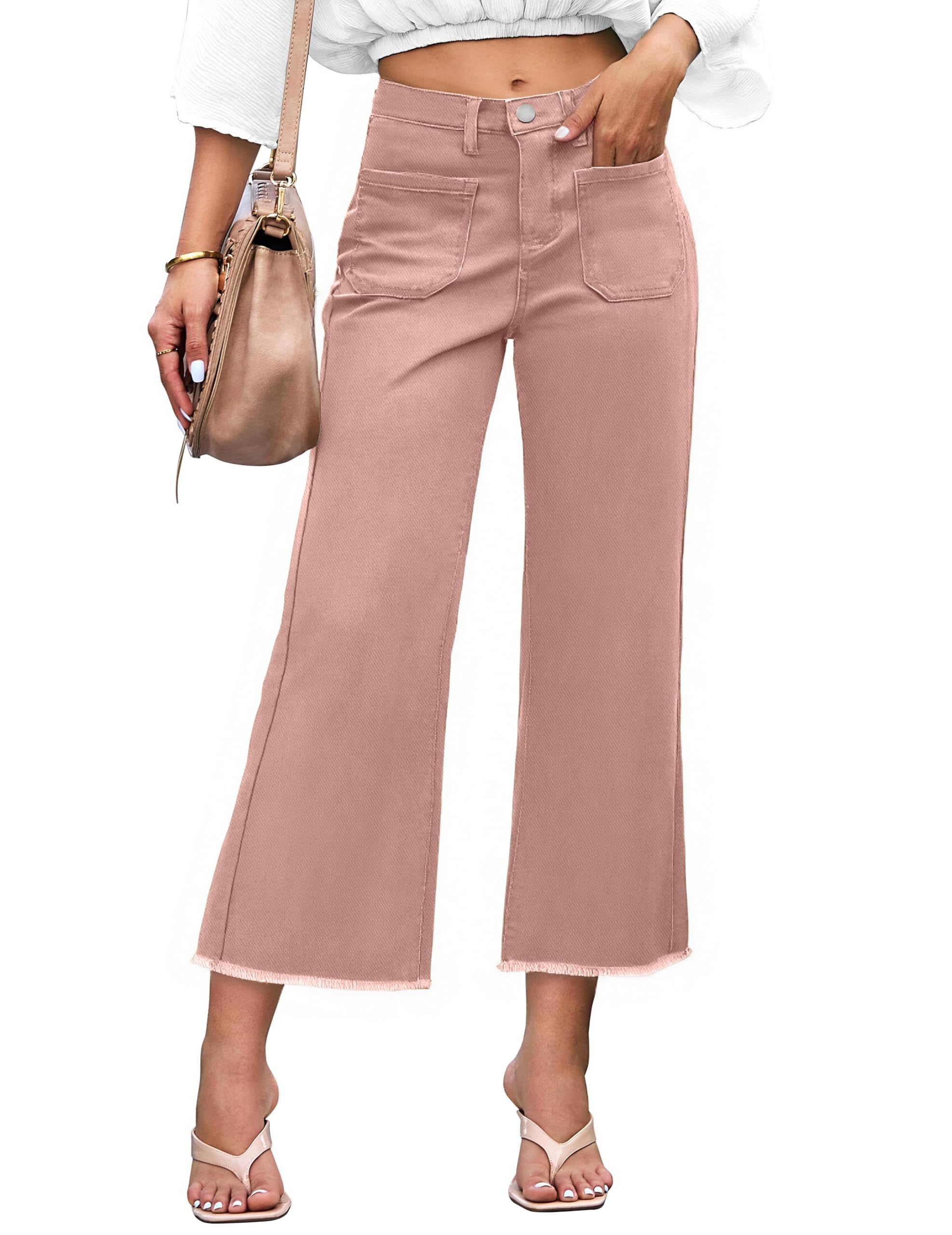 KICZOY Denim Women Cropped Trousers Jeans Pants Leg Jeans High Rise Pants Stretchy with Pockets