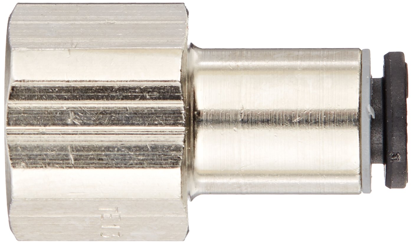 Legris 3014 04 11 Nickel-Plated Brass Push-to-Connect Fitting, Inline Connector, 5/32" or 4 mm Tube OD x 1/8" NPT Female