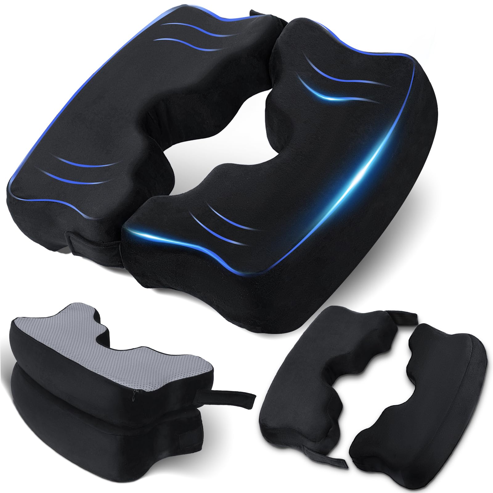 Photo 1 of **FACTORY SEALED** SAHEYER Bed Sore Cushions for Butt, Memory Foam Hemorrhoid Pressure Relief Pillow with Center Hole and Tailbone Cutout, for Long Sitting Coccyx, Sciatica, Postpartum, Pregnancy, After Surgery, Black