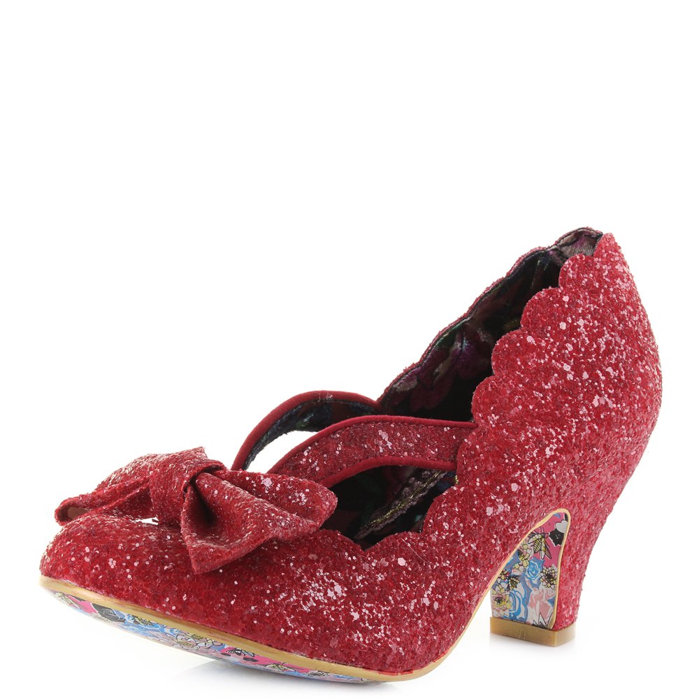 Irregular Choice Womens Final Bow Glitter Red Mid Heel Court Shoes