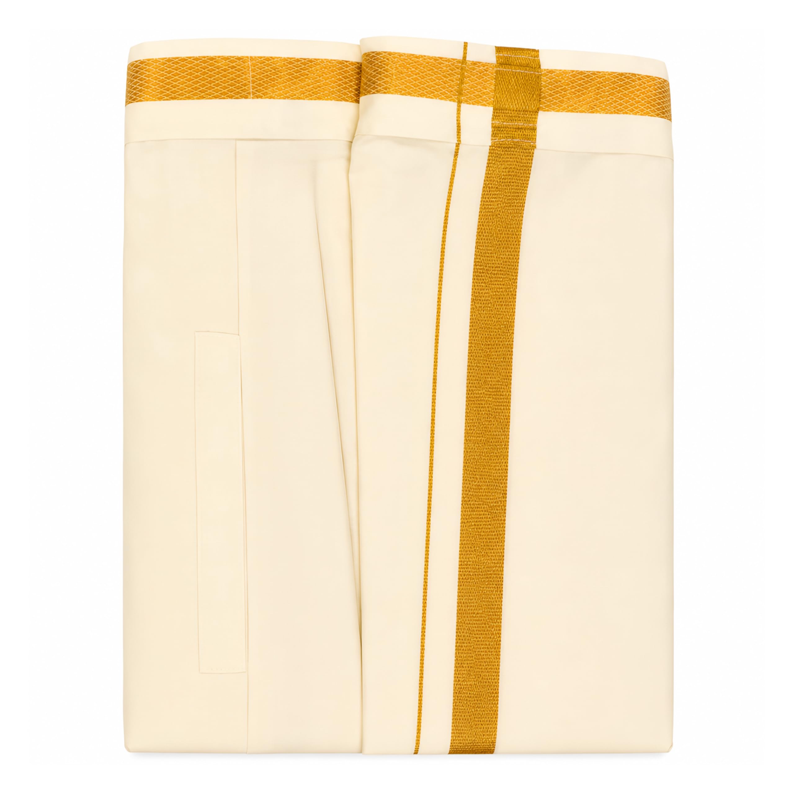 Men's 100% Cotton Adjustable Velcro Dhoti with Pocket | Traditional Elegant South Indian Wear for celebrations & Temple Visits | Gold Jari Border | Fits 28-38 Waist-image-44