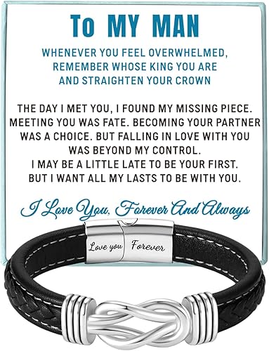 Coolvy Pulsera con texto en inglés "To My Man Straighten Your Crown" para marido, novio, pulseras de cuero trenzado para hombre, San Valentín,