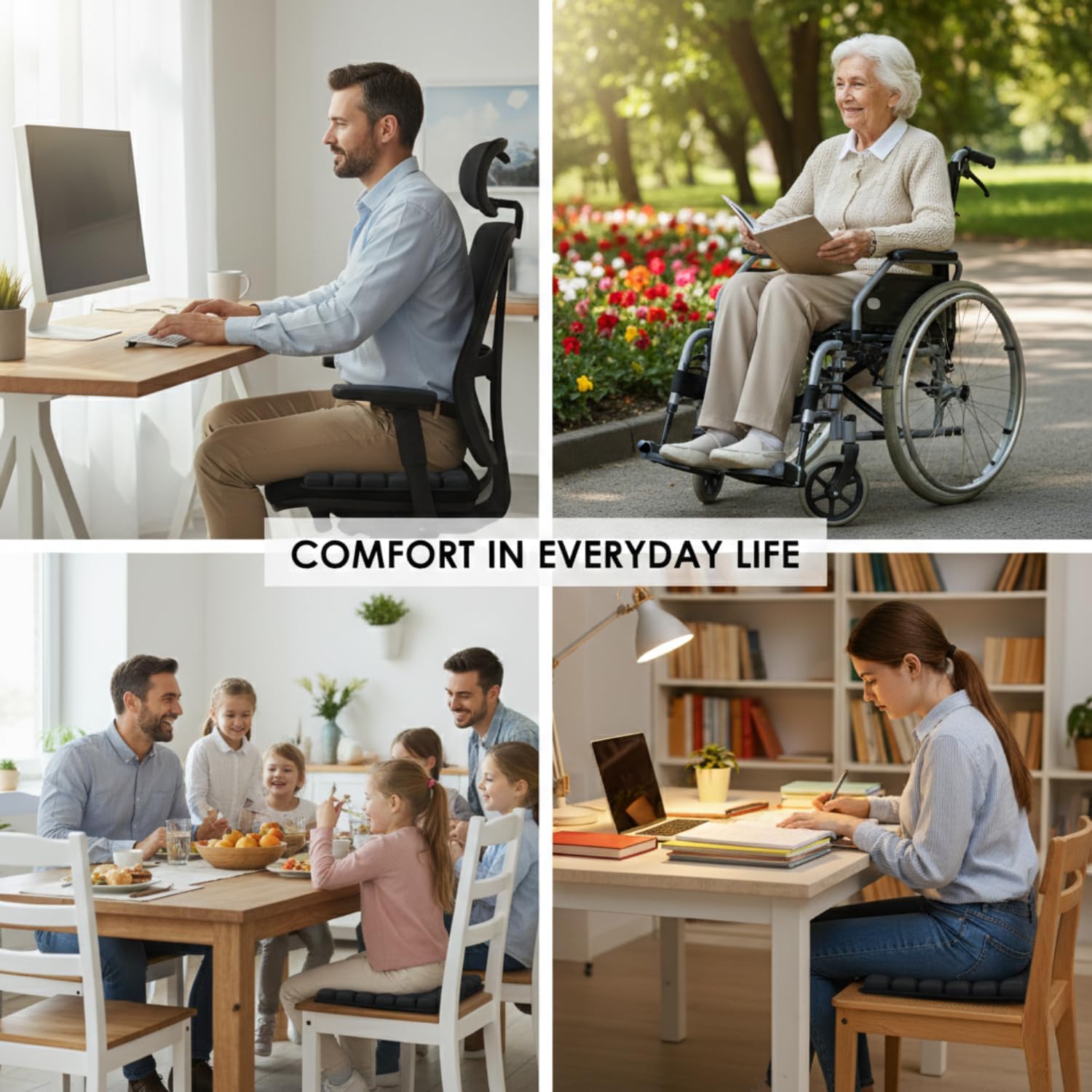 Inflatable Seat Cushion for Long Sitting – No Pump Required, Adjustable Air Pressure Relief Cushion for Office Chair, Airplane Travel, Car & Wheelchair, Portable Foldable Travel Seat Cushion