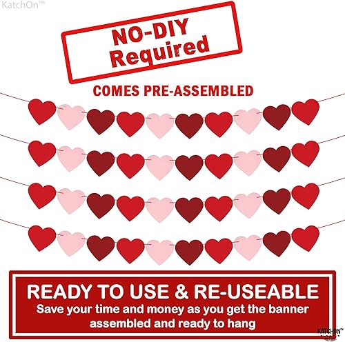 Miniatura 2 de Cartel de fieltro, feliz día de los galentinos con guirnalda de corazón, paquete de 40, guirnalda de corazón rojo, rosa roja, rosa, sin bricolaje,