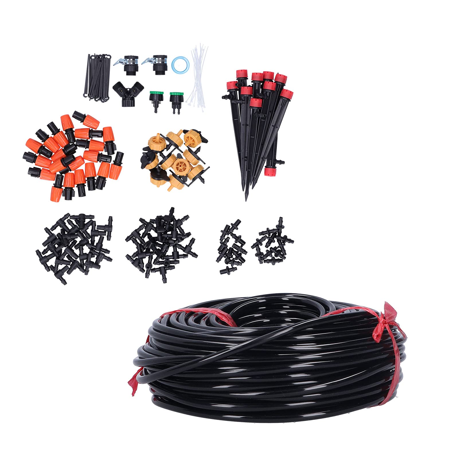 Kit di irrigazione a goccia 40M 4/7, di irrigazione per giardino con ugelli regolabili, kit di irrigazione automatica per serra, prato e orto con valvola a doppio scarico e
