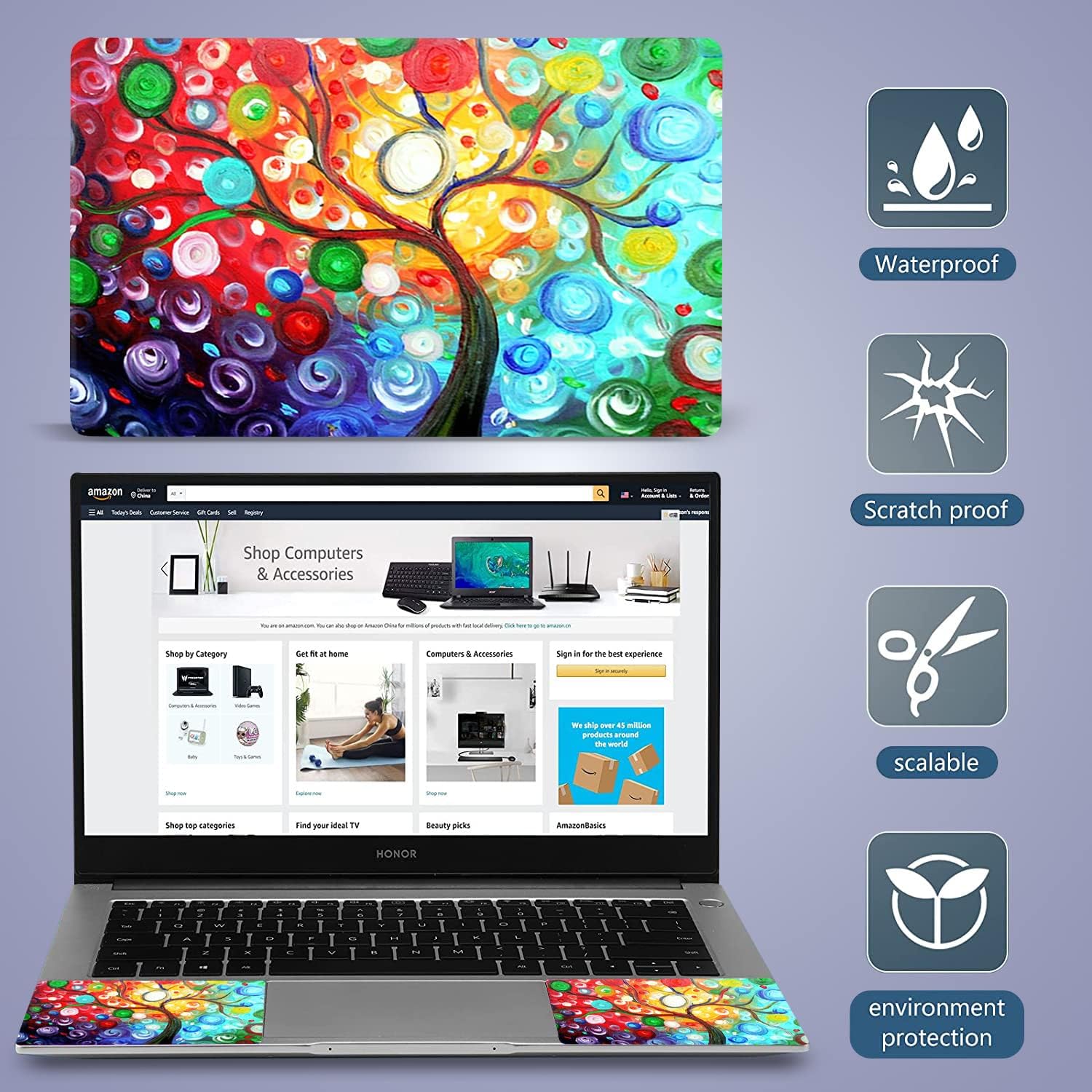 AUPET Personalized Laptop Skin Sticker Decal,12 13 13.3 14 15 15.4 15.6 inch Laptop Skin Sticker Cover Art Decal Protector Notebook PC (Colorful Tree) : Electronics