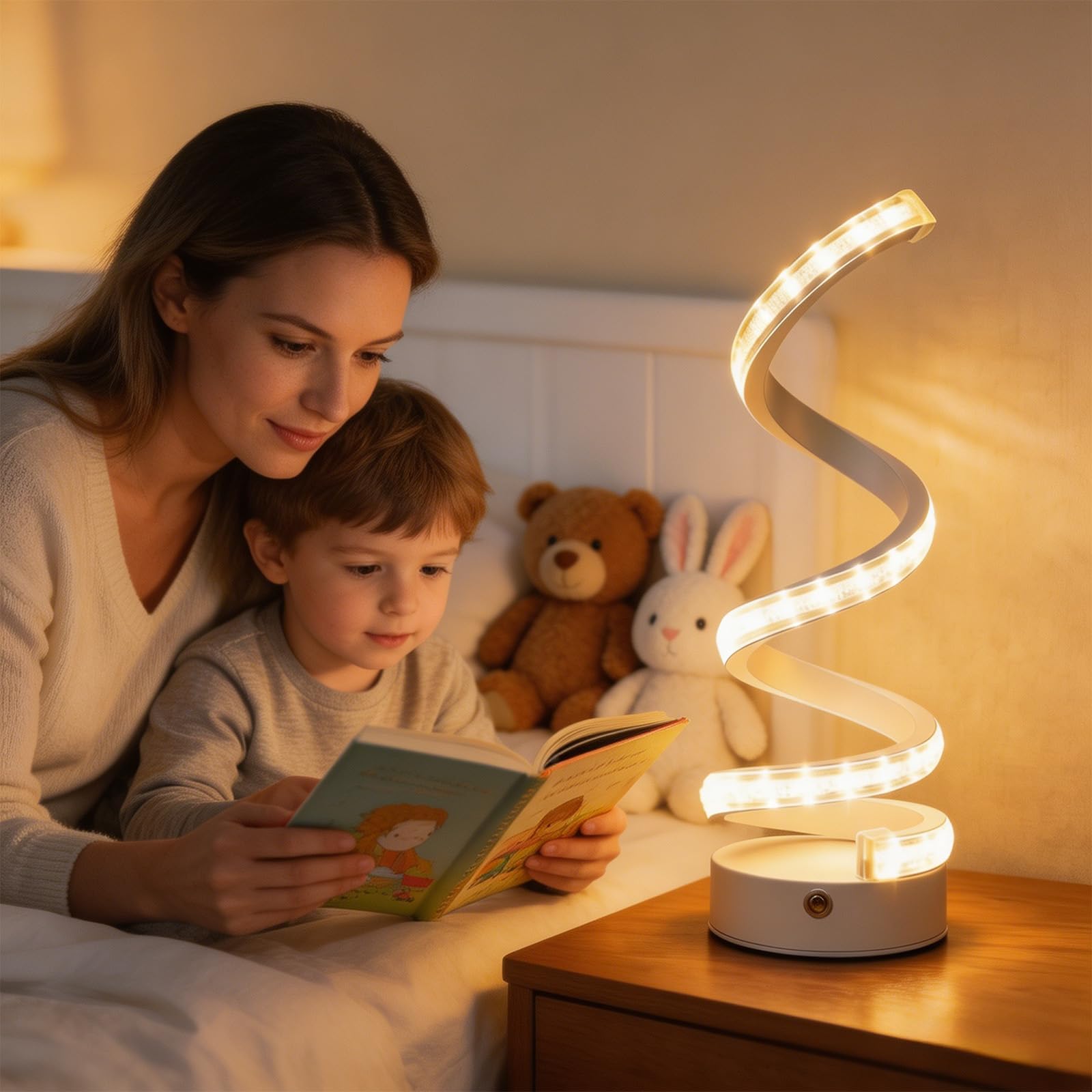 Set 2 Lampade da Tavolo LED a Spirale USB, Autonomia Wireless | ABS, Per Camera e Soggiorno, Touch Dimmer, 3 Temperature Colore, USB-C
