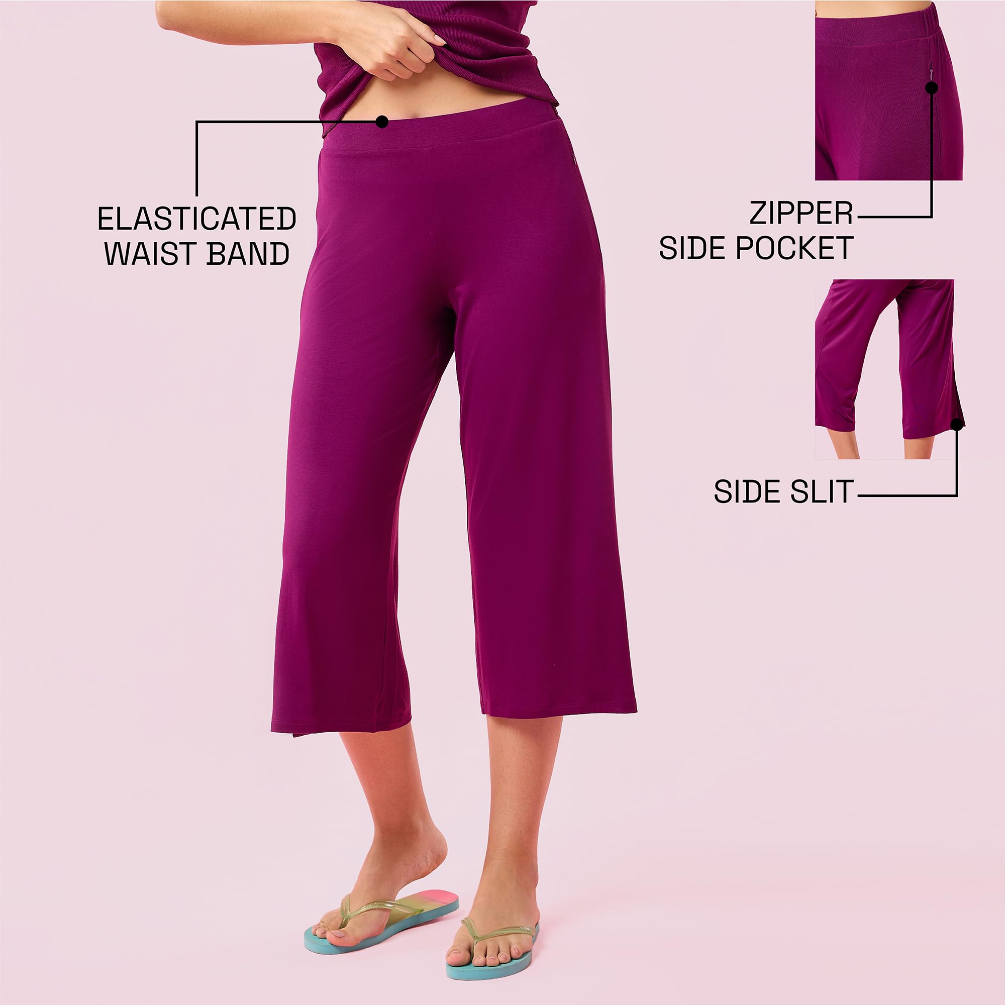 Enamor Women Mid Rise Relaxed Pants (E064_Dark Purple, Large) 1