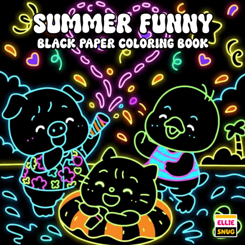 Summer Funny Black Paper Coloring Book: Playful Summer Moments with Dark Background Pages, Cute Characters, and Bright Seasonal Fun