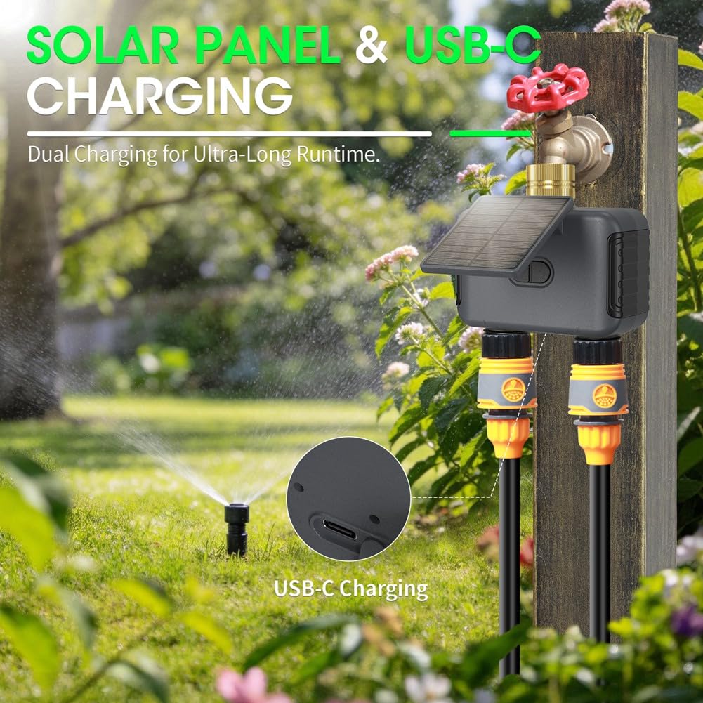 Temporizador de Riego Inteligente Programable de 2 Zonas con Wifi de 2.4GHz para Grifo de Jardín.