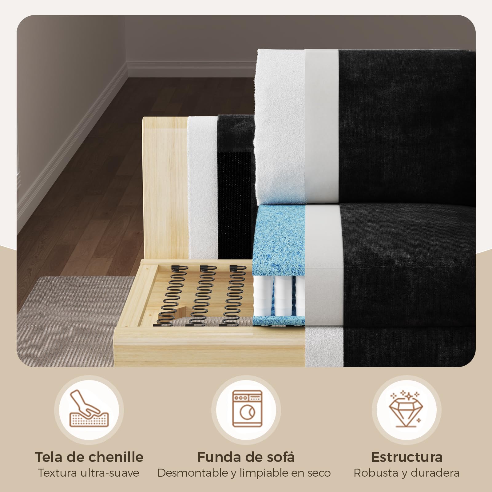 KKL Sofá de 2 plazas con tubos de luz LED y mesa de consola, con 2 puertos de carga CA y 2 puertos USB chenilla para salón, dormitorio, apartamento