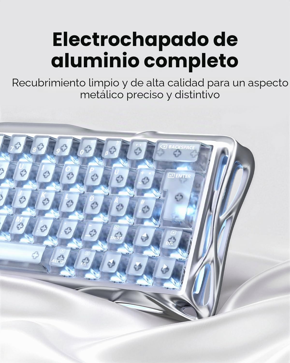 GravaStar Mercury V60 Pro 60% Teclado Gaming de Efecto Hall, Teclado Rapid Trigger con 8000 Hz, interruptores magnéticos, Snap Tap, Aluminio CNC, RGB, para FPS,CS2,PC/Mac (Silver Frost, QWERTZ)