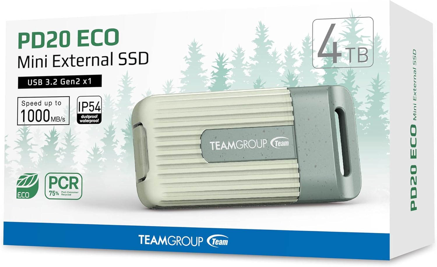 TEAMGROUP PD20 ECO 4TB Portable External Solid State Drive SSD Read up to 1000MB/s USB 3.2 Gen2x1 Type-C Waterproof Dustproof IP54 TPSEG4004T0C102