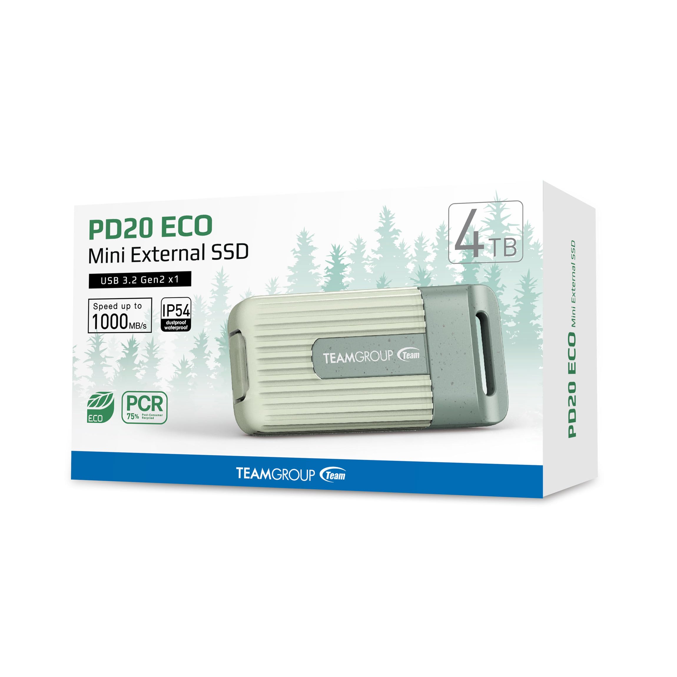 TEAMGROUP PD20 ECO Tragbares externes Solid-State-Laufwerk, SSD-Laufwerk, 4 TB, Lesegeschwindigkeit bis zu 1000 MB/s, USB 3.2 Gen2x1 Typ-C, wasserdicht, staubdicht, IP54, TPSEG4004T0C102