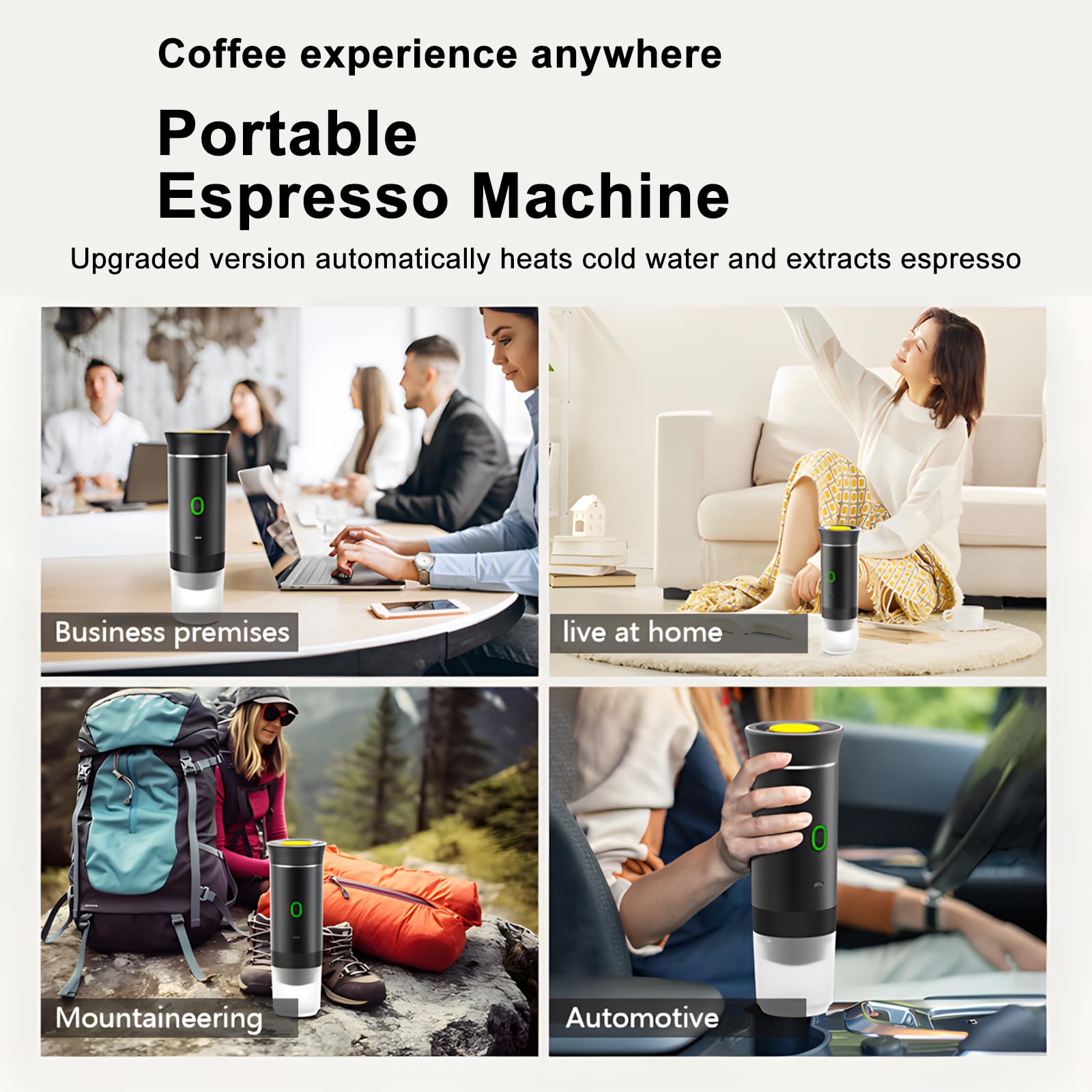 Machine à Cafe Portable, cafetière portable électrique à batterie, machine a espresso 12V pour camping, voyage et voiture, auto-chauffante, compatible café moulu et capsules NS