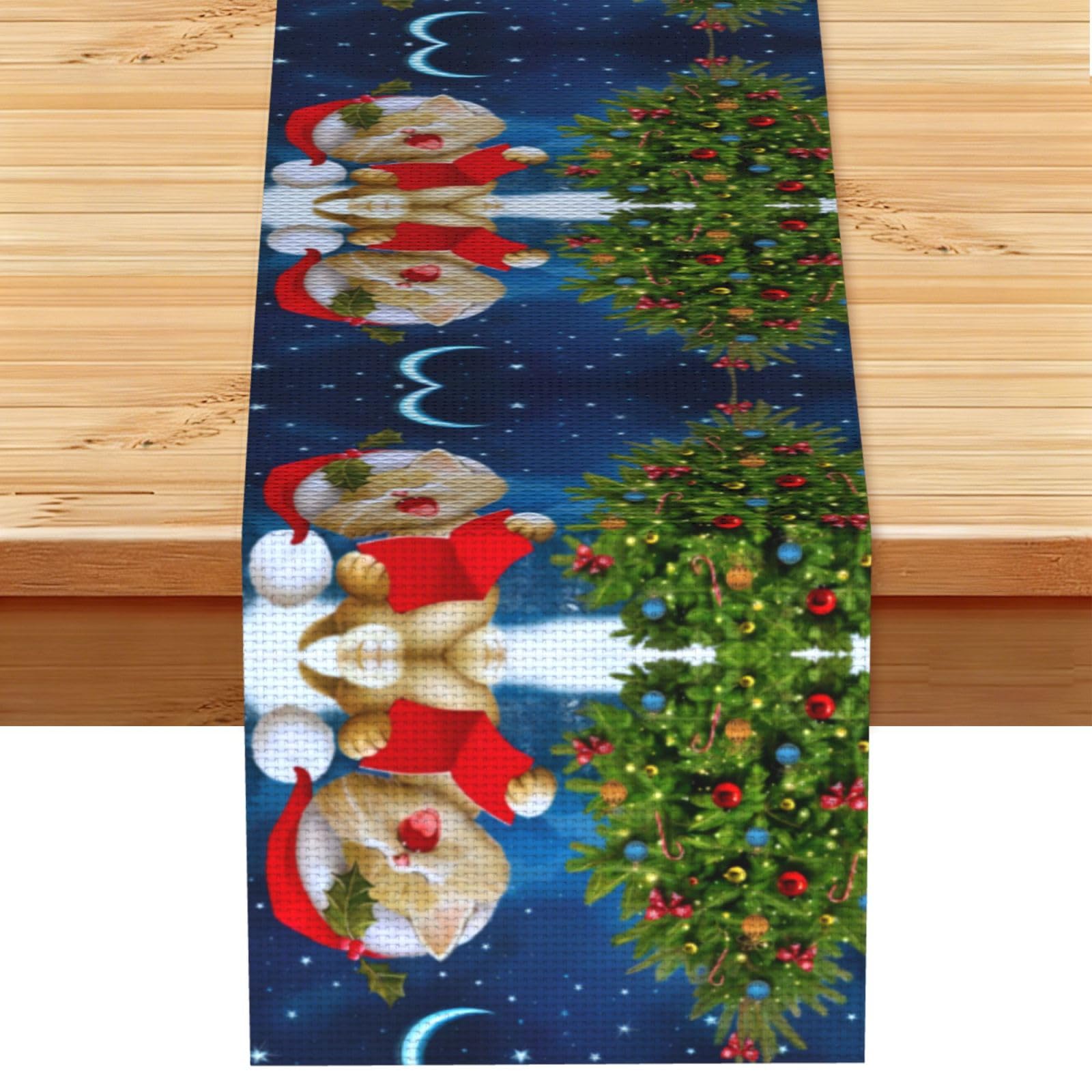 Cute Cat Sing Christmas Carols Linen Feel Table Runner Wedding Party Home Decoration