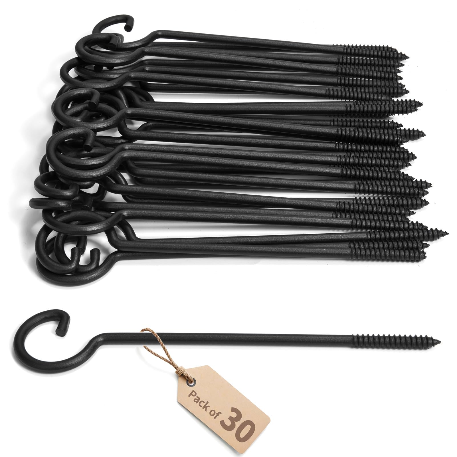 ASZUNE Screw Hooks 9in,Ceiling Hooks 30Pcs Screw-in Hooks,Birds House Christmas Lights and Curtain Hooks,Kitchen Hooks,Plants Hanger Outdoor/Indoor Hooks