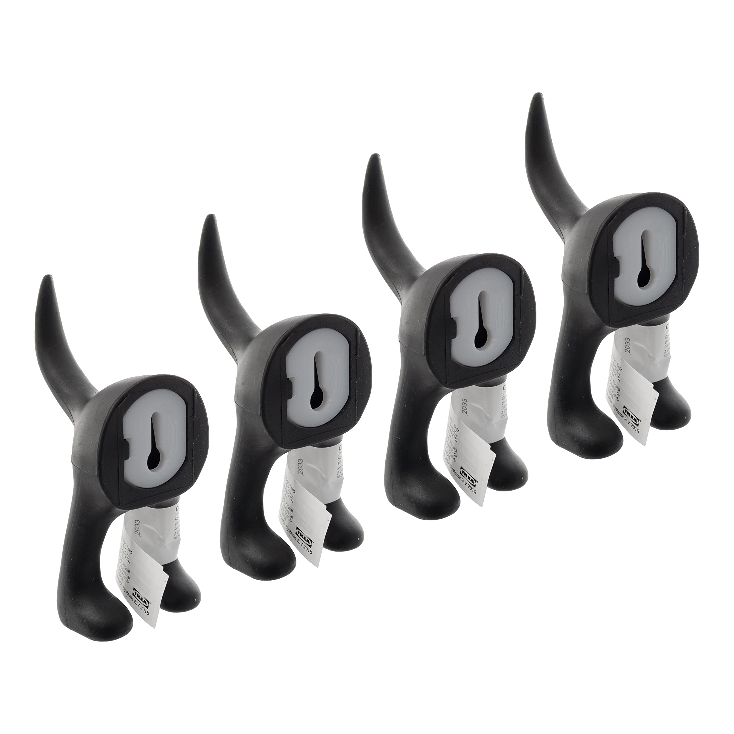 IKEA BASTIS Black Dog-Tail Wall Hooks, 12 Centimetres, Synthetic Rubber - Set of 4