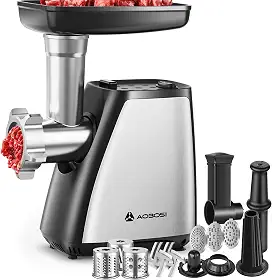 AAOBOSI Moedor De Carne Elétrico, [2800W Máx.] Moedor De Carne, Ralador De Queijo, Fabricante De Salsicha E Kit De Quibe Para Uso Doméstico