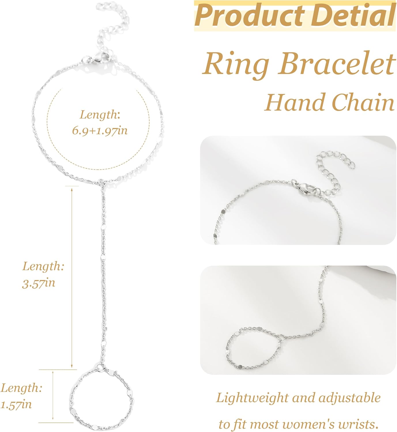 Hand Chain Gold Bracelets for Women Trendy Stuff Ring Bracelet Hand Chain Dainty Chain Bracelet Hand Jewelry Gifts - Image 3