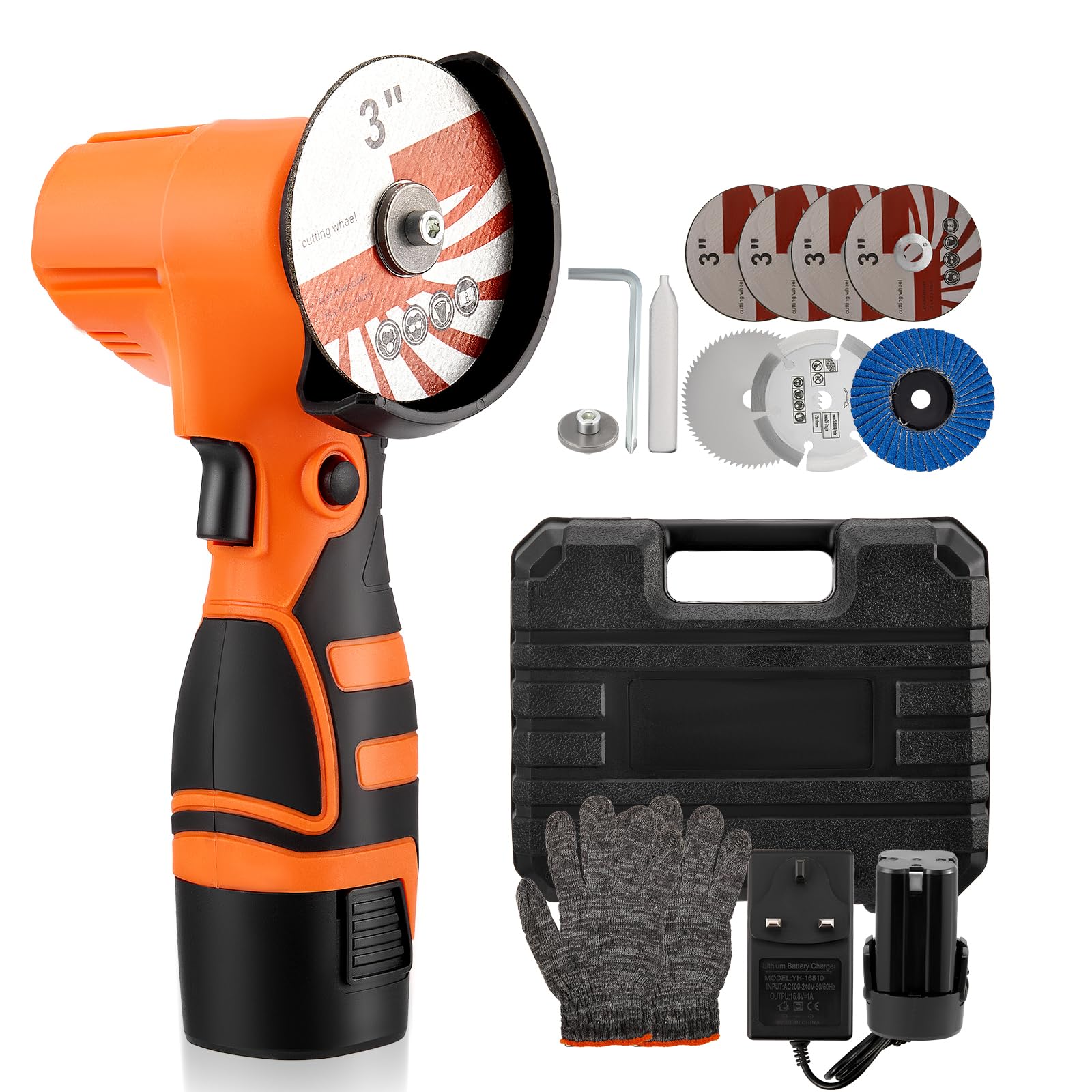 Mini Cordless Angle Grinder, Corded Cutting Grinding Polishing, with Disc, Side Handle, 8 Cutting Discs, 2pcs Batteries, Cordless Angle Grinder Tool Kit for Cutting Polishing and Grinding