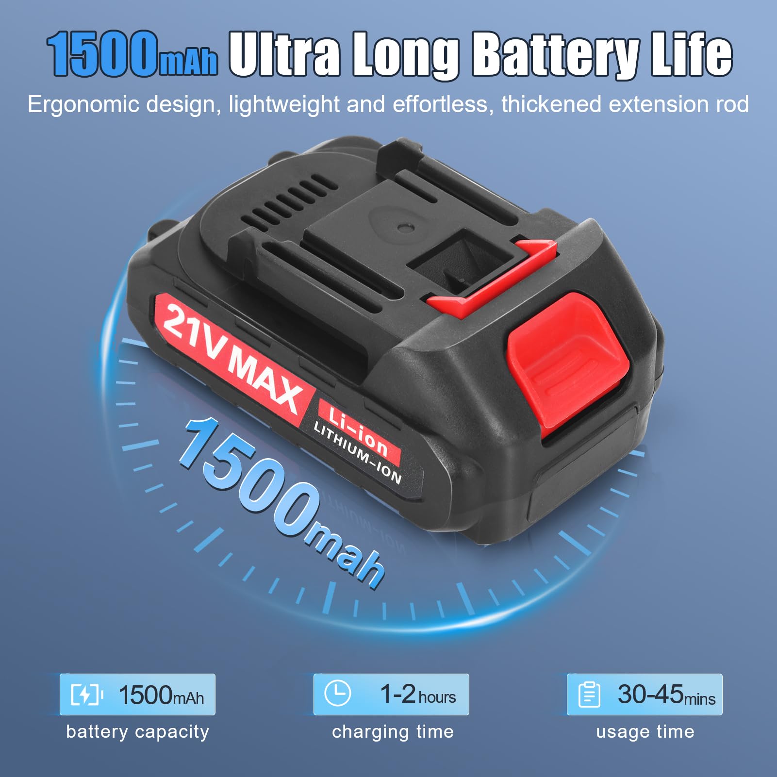 Tronçonneuse Électrique 2-en-1 - Élagueuse sur Perche Télescopique 6 Pouces avec 2 Batteries 1500mAh, 1500W Sans Balais pour Jardin (Portée 3.7m) (M-294)