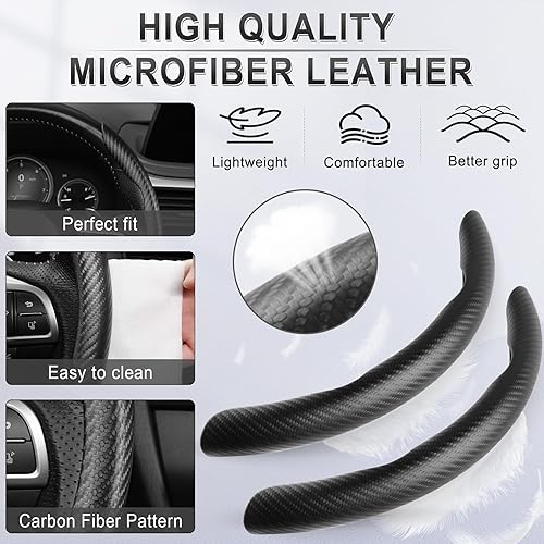 Miniatura 10 de UREHEPO Funda de fibra de carbono para volante de automóvil, piel de microfibra antideslizante y transpirable, accesorios universales, color rojo