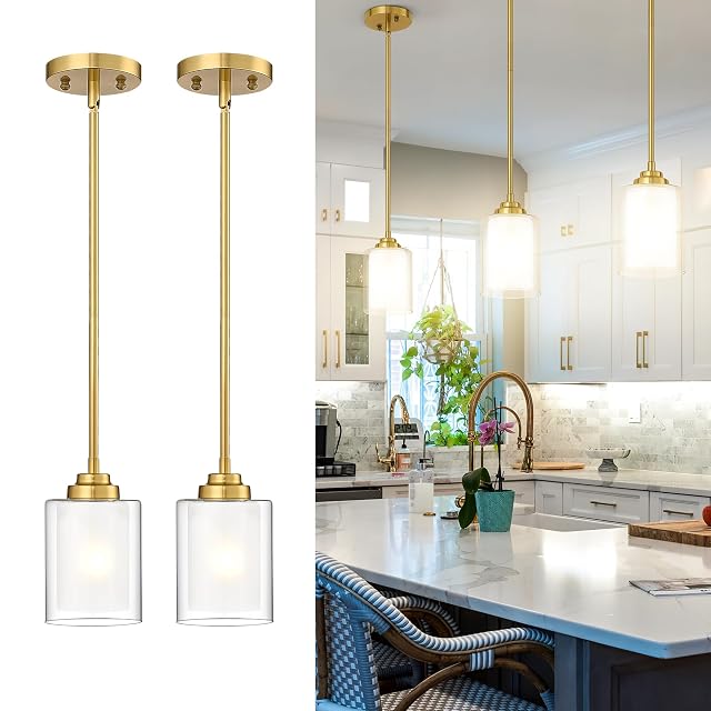 TENGXIN Modern Pendant Light Brushed Gold Modern Pendant Light for Kitchen Island Hanging Ceiling Light Fixture Farmhouse Pendant