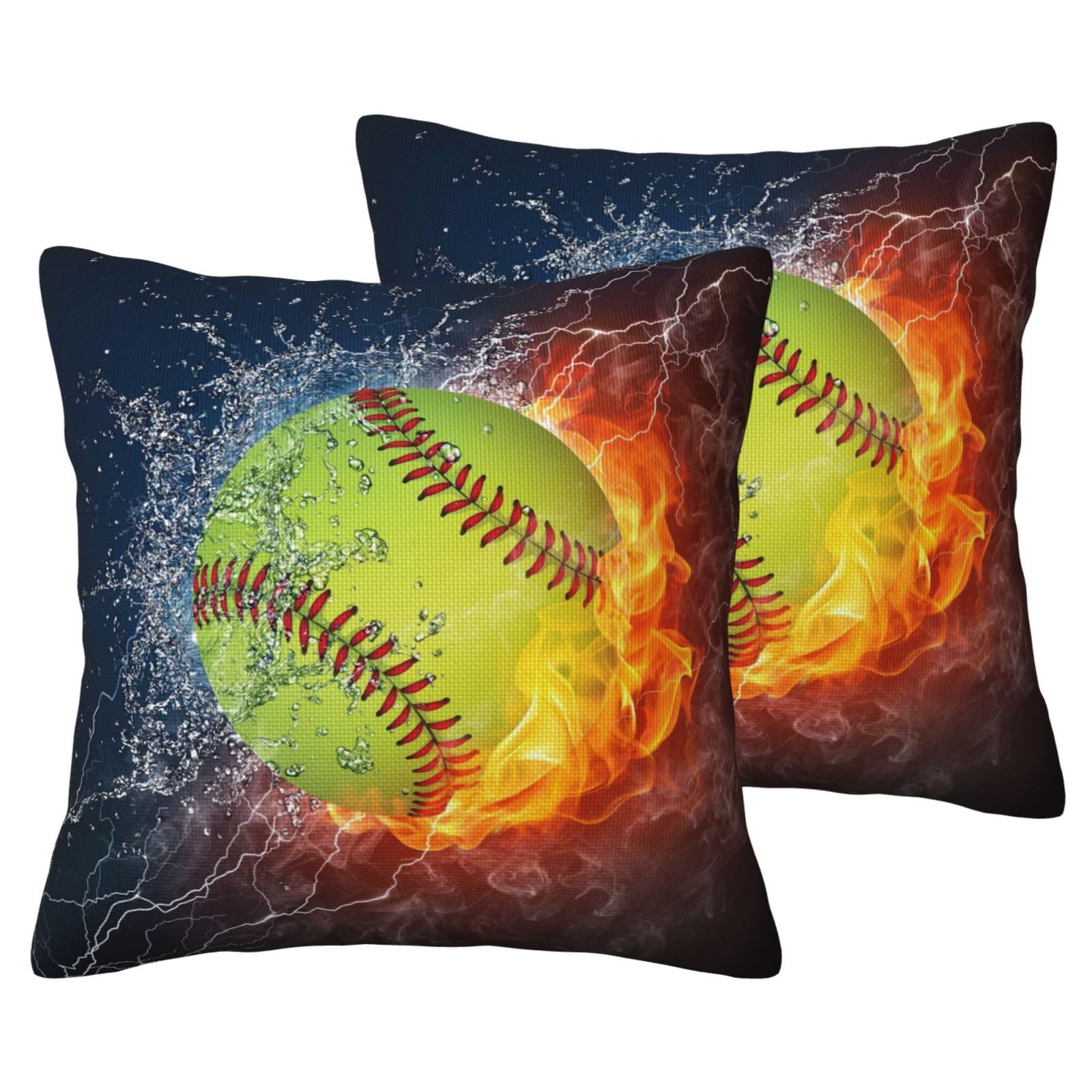 Taies d'oreiller softball en lin synthétique résistant et zippé lot de 2