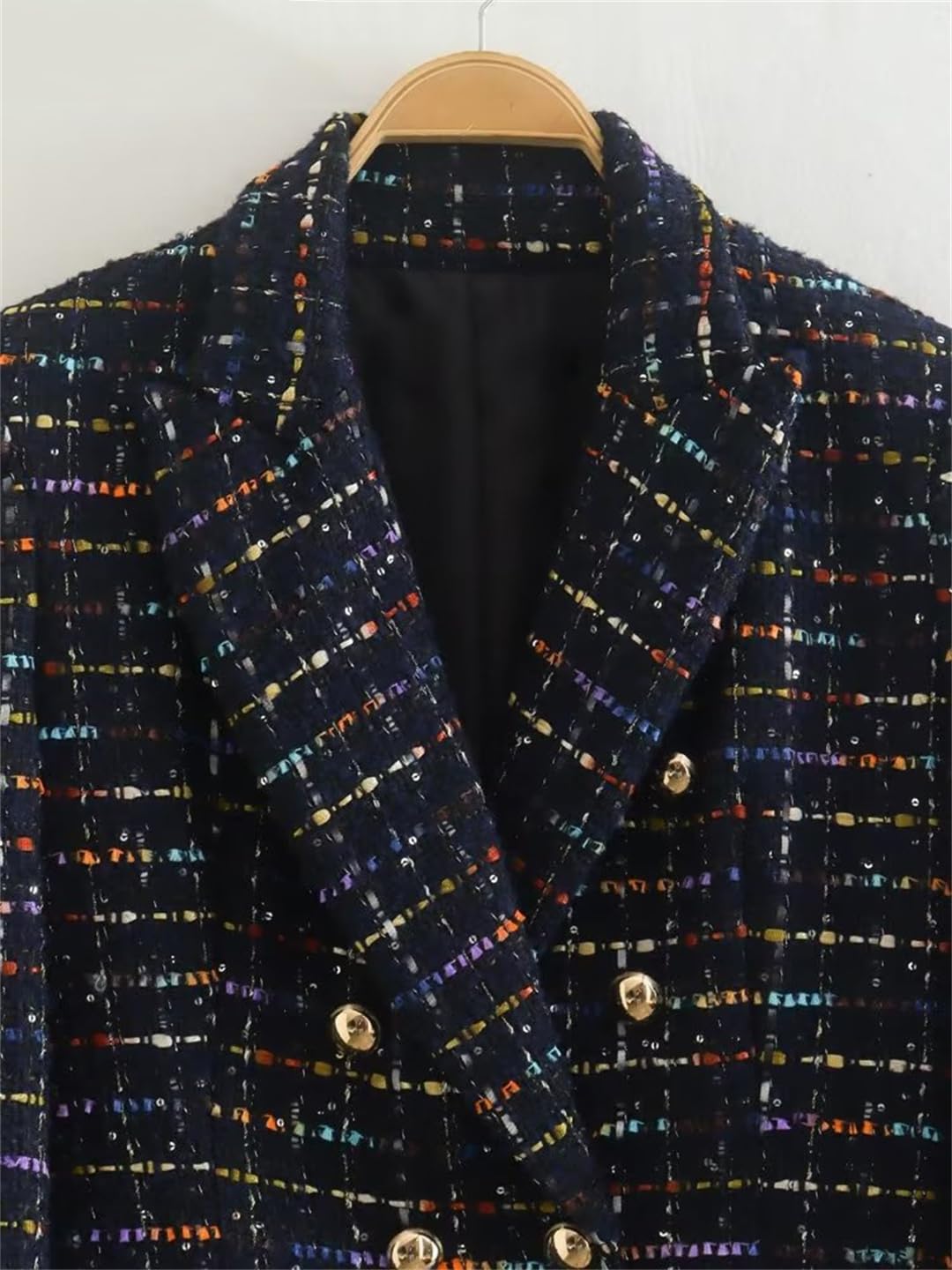Giacca da donna in tweed con colletto tweed retrò, giacca chic per autunno e inverno, alla moda, casual, da lavoro