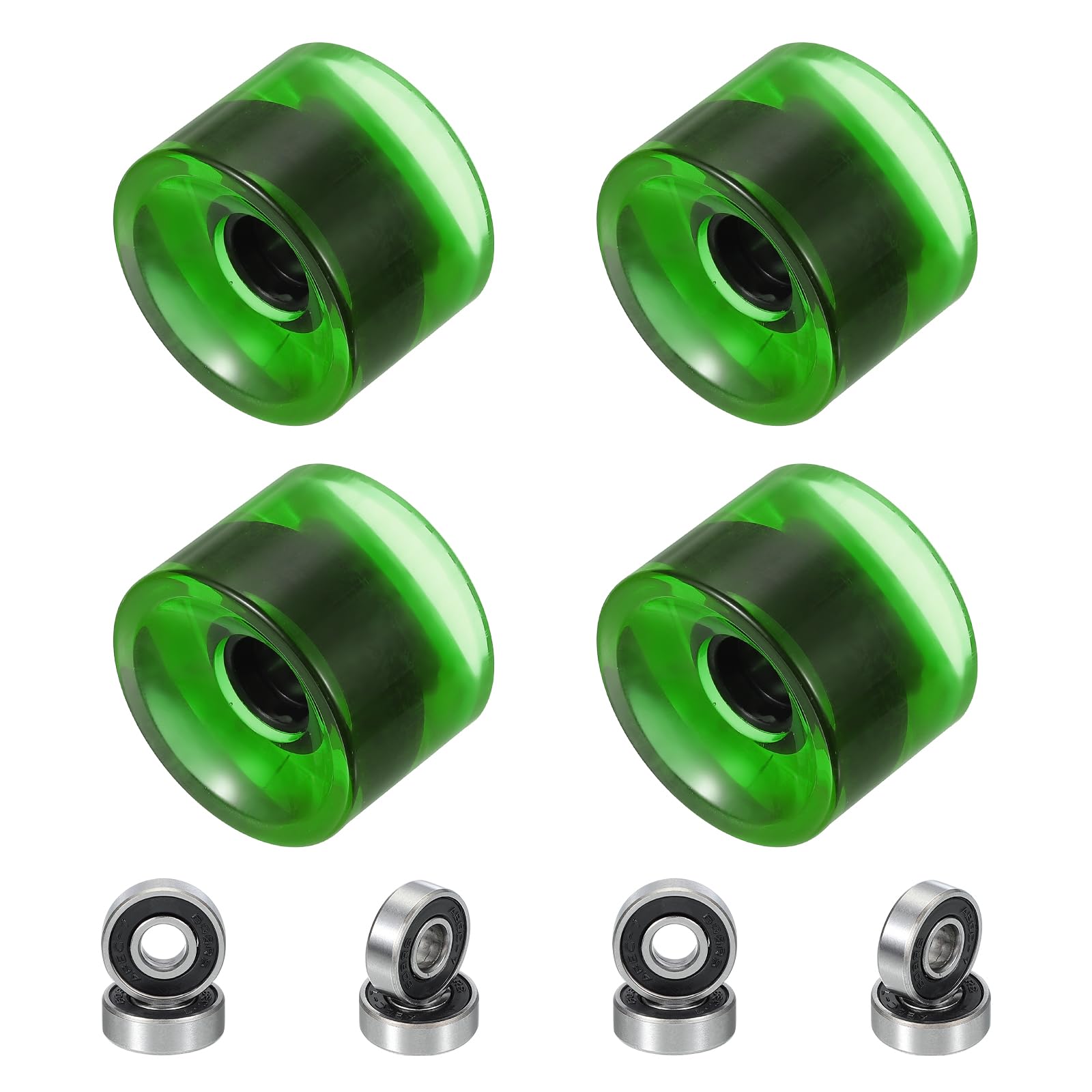 PATIKIL 70mm Skateboard Wheels 1 Set 78A Hardness Street Wheels PU Cruiser Wheels with 608RS Bearings for Skateboards Replacement, Transparent Green